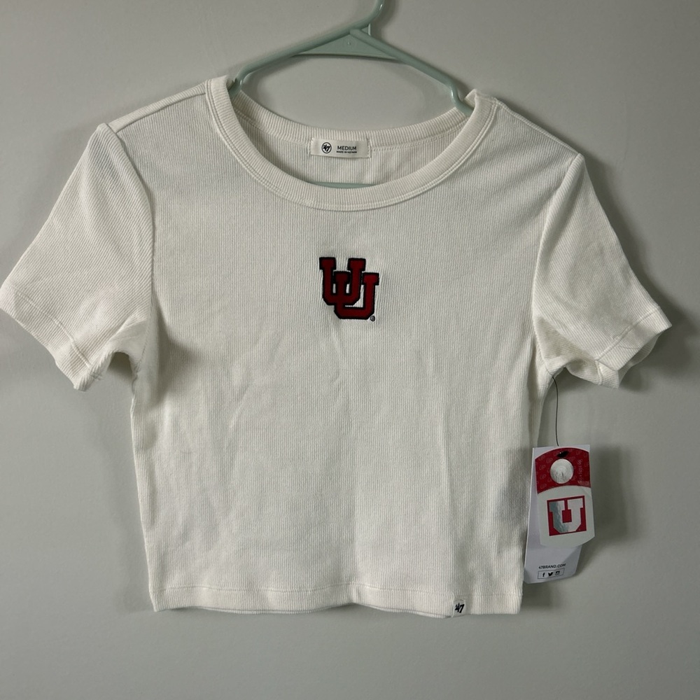 Women's White Crop Top with Red Logo